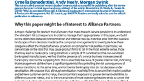 Why Do Servitized Firms Fail - A Risk-Based Expanation