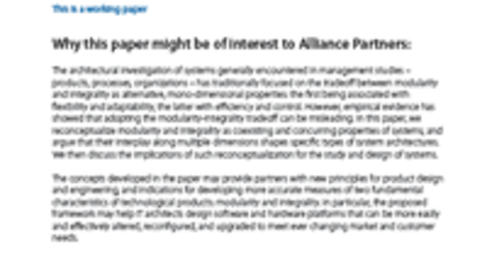 Systems Architectures and Innovation